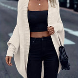 kkboxly  Batwing Sleeve Knit Cardigan, Casual Open Front Solid Sweater, Women's Clothing