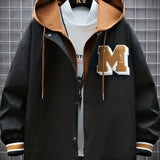 Stylish Embroidered Letter M Print Jacket, Men's Casual Windproof Baseball Jacket, Men's Outfits