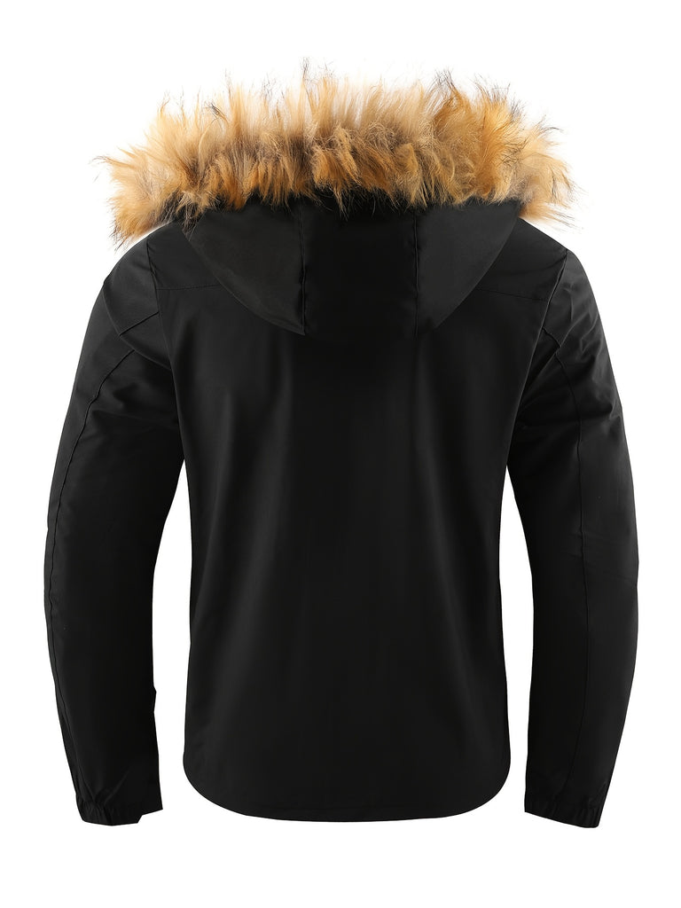 kkboxly Men's Waterproof Padded Jacket with Faux Fur Hoodie - Perfect for Fall/Winter!