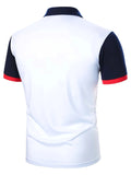 kkboxly  Stripe Pattern Casual Mid Stretch Button Up Short Sleeve Polo Shirt, Men's POLO For Summer