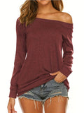 kkboxly  Solid Cold Shoulder T-shirt, Casual Long Sleeve T-Shirt For Spring & Fall, Women's Clothing