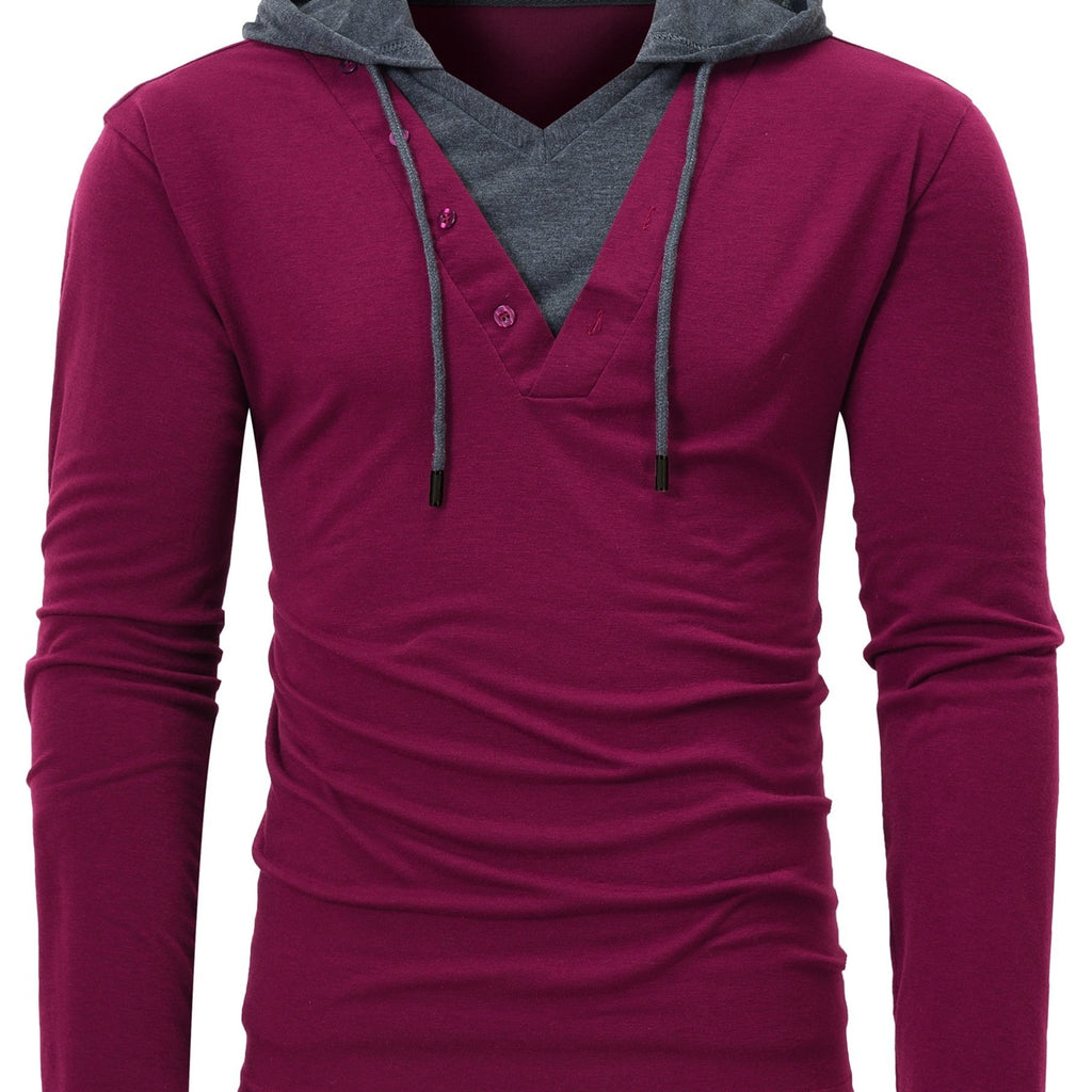 kkboxly  Men's Fashion Hoodies Contrast Color Hooded Sweatshirt For Spring Fall, Men's Clothing