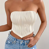 kkboxly  Solid Textured Hanky Hem Tube Top, Versatile Cross Tie Back Tube Summer Top, Women's Clothing