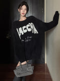 kkboxly Letter Print Crew Neck Pullover Sweater, Long Sleeve Knitted Sweater For Fall, Women's Clothing
