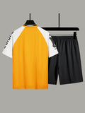 kkboxly  ''KEEP SMILING'' Print, Men's 2Pcs, Casual T-shirt And Loose Drawstring Shorts For Running, Training, Basketball