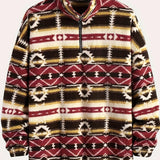 kkboxly  Ethnic Tribal Aztec Print Men's Versatile And Trendy Long Sleeve Fleece Jacket, Suitable For Outdoor Sports In Autumn And Winter
