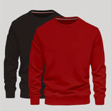 2Pcs Trendy  Solid Sweatshirt, Men's Casual Classic  Design Crew Neck Pullover Sweatshirt For Men Fall Winter