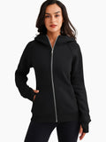 Solid Zip Up Thermal Hoodie, Casual Long Sleeve Pocket Outerwear For Fall & Winter, Women's Clothing