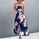 kkboxly  Vintage Floral Print Tube Dress, Elegant Off Shoulder Sleeveless Summer Dress, Women's Clothing