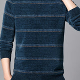 Men's Stylish Stripe Pattern Knitted Pullover, Casual Breathable Long Sleeve Crew Neck Top For City Walk Street Hanging Outdoor Activities