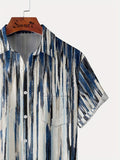 kkboxly  Plus Size Lapel Mens Hawaiian Shirt Gradient Stripe Pattern Button Down Shirts, Top Blouse Shirts, Short Sleeve, Button Down Dress Shirts