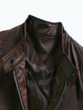 kkboxly  Chic PU Jacket, Men's Casual Solid Color Zip Up Stand Collar Faux Leather Jacket For Spring Fall