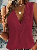 kkboxly   Ruched V Neck Blouse, Casual Sleeveless Solid Versatile Blouse, Women's Clothing
