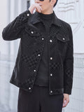 kkboxly  Men's Casual Checkerboard Pattern PU Leather Jacket, Button Up Lapel Jacket