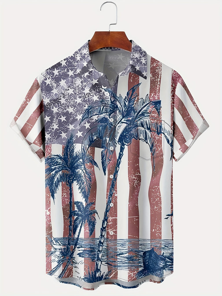 kkboxly  Stylish Hawaiian Resort Shirt for Men - Plus Size Lapel Collar Button Up Summer Clothing for Vacation and Leisurewear