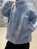 kkboxly  kkboxly  Boys Fleece Thick Coat Letter Print Full Zip Jacket For Autumn And Winter, Everyday