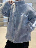 Boys Fleece Thick Coat Letter Print Full Zip Jacket For Autumn And Winter, Everyday
