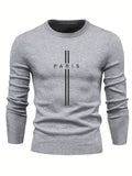 kkboxly  "Paris" Print Creative Knitted Sweater, Men's Casual Crew Neck Medium Stretch Sweater