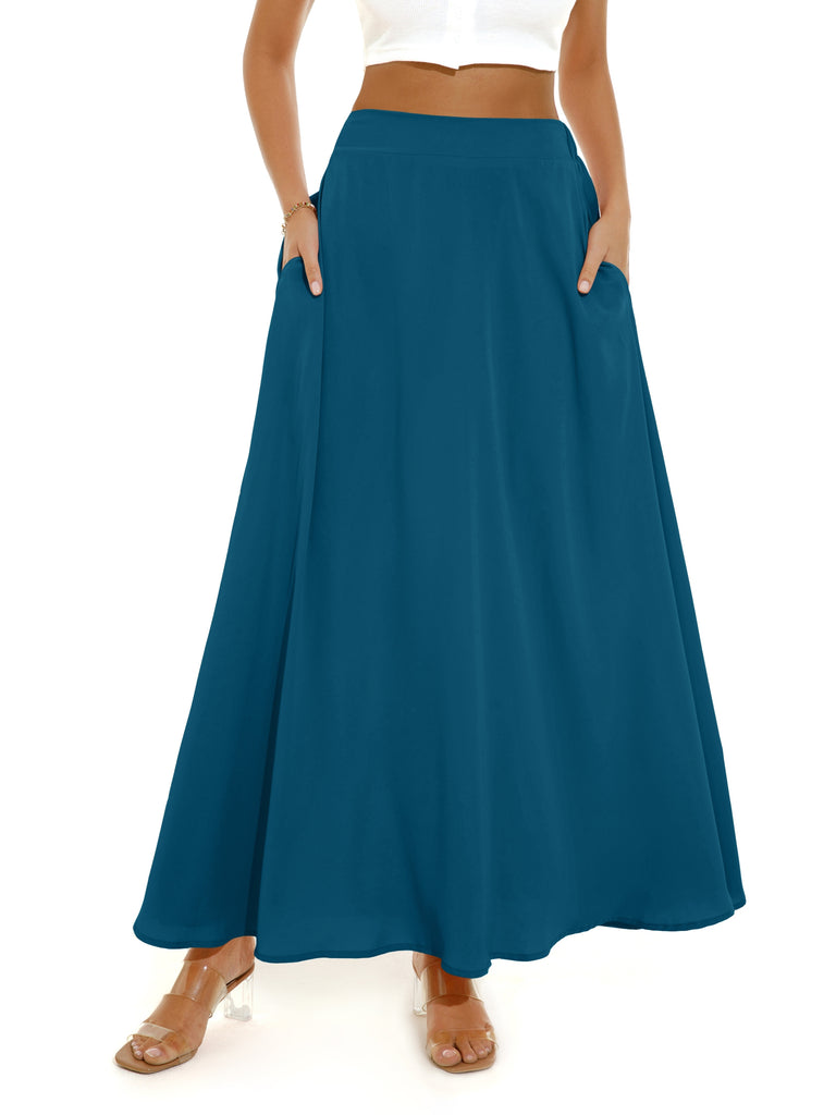 kkboxly  Pleated Long Skirt, Loose Solid Casual Skirt For Spring & Summer, Women's Clothing