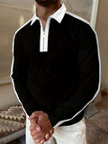 kkboxly Color Block Men's Fashion Comfy Long Sleeve Zipper Shirt
