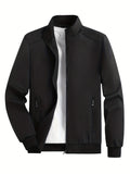 kkboxly  Classic Design Lightweight Jacket, Men's Casual Zip Up Stand Collar Zipper Pockets Jacket Coat For Spring Fall