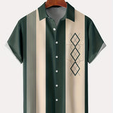 kkboxly  Men's Vintage Hawaiian Shirt with Geometric Graphic Print and Comfy Button Up Design - Perfect for Casual Wear and Plus Size Men's Clothing