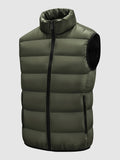 kkboxly  Warm Winter Vest, Men's Casual Zipper Pockets Stand Collar Zip Up Vest For Fall Winter