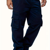 kkboxly  Solid Multi Flap Pockets Men's Straight Leg Cargo Pants, Loose Casual Outdoor Pants, Men's Work Pants For Hiking Fishing Angling