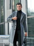 kkboxly  Stylish Woll Blend Men's Trendy Retro Solid Long Sleeve Coat Windbreaker Lapel Long Coat For Autumn Winter