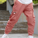 kkboxly  Men's Drawstring Cargo Pants With Flap Pockets, Loose Casual Comfy Jogger Pants