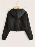 kkboxly  Striped Drawstring Zipper Hooded Jacket, Casual Long Sleeve Crop Outwear, Women's Clothing