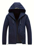 kkboxly  Trendy Windbreaker Hooded Jacket, Men's Casual Zip Up Jacket Coat For Spring Fall Outdoor Activities