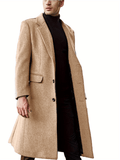 kkboxly  Men's Elegant Trench Coat, Casual Wool-like Fabric Warm Overcoat For Fall Winter