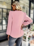 kkboxly Ruffle Trim Solid Blouse, Elegant V Neck Lantern Sleeve Blouse, Women's Clothing