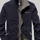 Male Casual Warm Plush Fleece Jacket, Comfy Thermal Slightly Stretch Coats For Men's Winter Outdoor Activities