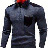 kkboxly  Men's Spring New Casual Long-sleeved Turtleneck With Zipper Knitted Pullover Sweater Warm Pocket Stitching Pullover Sweater For Autumn And Winter