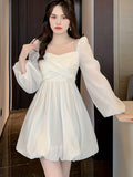 kkboxly  Solid Ruched Dress, Elegant Long Sleeve Slim Waist Dress, Women's Clothing