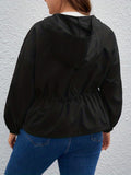 kkboxly  Plus Size Casual Jacket, Women's Plus Solid Long Sleeve Zip Up Drawstring Hoodie Jacket
