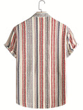 kkboxly  Vertical Stripes Men's Vintage Lapel Shirt For Spring Fall Outdoor, Casual Geometry Button Up Short Sleeve Graphic Novel Clothes