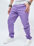 Y2K Violet Loose Fit Jeans, Men's Casual Retro Style Denim Pants For Spring Summer