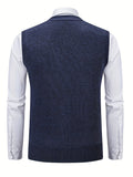 kkboxly  Elegant Slightly Stretch Cardigan Vest, Men's Casual Classic Vintage Style V Neck Button Up Cardigan Vest For Fall Winter