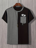 kkboxly  Roses Color Block Print Tee Shirt, Tee For Men, Casual Short Sleeve T-shirt For Summer Spring Fall, Tops As Gifts