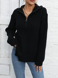 kkboxly  Long Sleeve Half Zip Sweater, Side Slit Casual Sweater For Winter & Fall, Women's Clothing