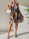 Kkboxly   Striped Pleated Halter Neck Dress, Sexy Sleeveless Random Print Dress For Spring & Summer, Women's Clothing