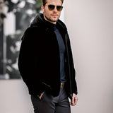 kkboxly  Warm Fleece Hooded Jacket, Men's Casual Faux Sable Zip Up Jacket Coat For Fall Winter