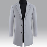 kkboxly  Classic Design Warm Coat, Men's Semi-formal Mid Length Button Up Lapel Coat For Fall Winter Business
