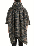 kkboxly  Leaf Pattern Hooded Waterproof Raincoat, Men's Breathable Poncho Cloth For Outdoor Activities
