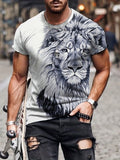 kkboxly  Plus Size Men's Lion Graphic Tees, Comfy Stretch Summer T-shirts