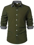 kkboxly  Men's Button Down Plaid Collar  Long Sleeve Shirt, Business Casual Dress Shirts