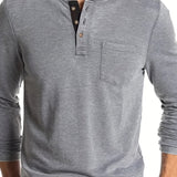 Plus Size Men's Classic Solid Henley Shirt, Trendy Oversized Slim Fit Long Sleeve Henley Shirt Tops For Big & Tall Males, Men's Clothing